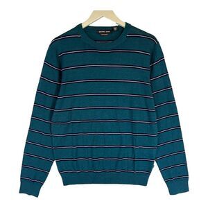 New Michael Kors Men US L Atlantic Green Sweatshirt Striped Crew Neck Pullover 